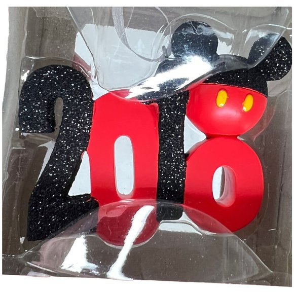 2018 Mickey Mouse Christmas Ornament Ears New In Box Red Box Black Glitter - Picture 4 of 5